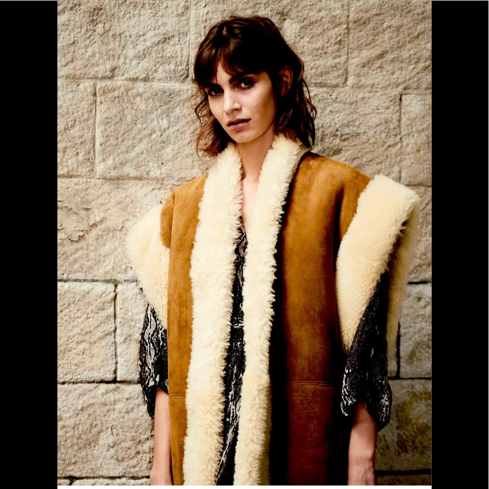 CELINE AW19 Long Brown Suede Shearling Vest Coat S